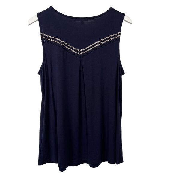 Stitch Fix Skies are Blue Traleven Embroidered Yoke Knit Top Womens Large Navy - Picture 4 of 7